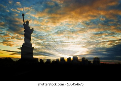 Statue Of Liberty At Sunset