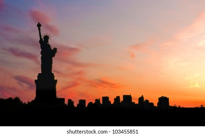 Statue Of Liberty At Sunset