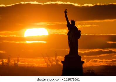 Statue Of Liberty At Sunset