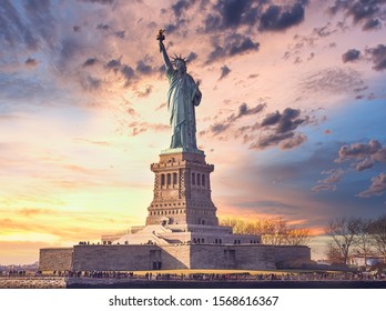 Statue Of Liberty At Sunset