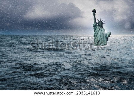 The Statue of Liberty is under water after the sea level has risen