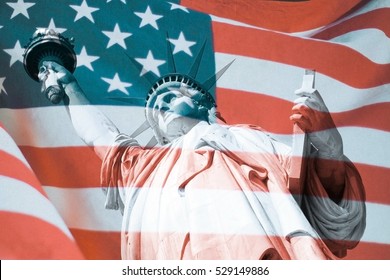 The Statue Of Liberty And United States Flag