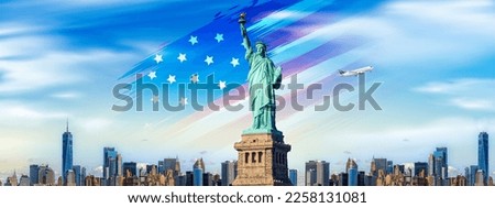statue of liberty with usa flag