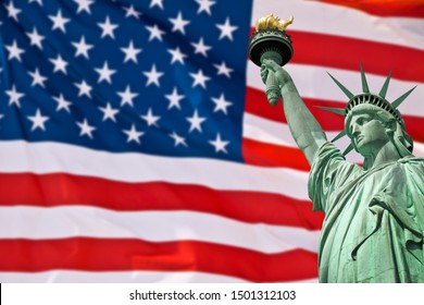 Statue Of Liberty, USA Flag Background