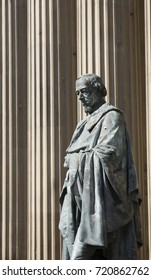 Statue And Likeness Of British Prime Minister Benjamin Disraeli, Earl Of Beaconsfield Outside St George??s Hall Concert Hall And Law Courts, Liverpool, Mersey Side. June 2014