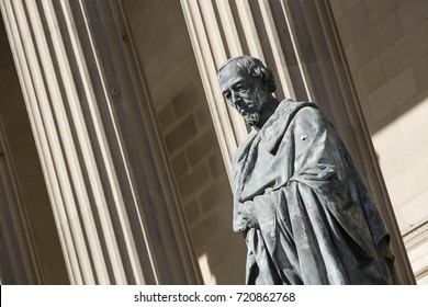 Statue And Likeness Of British Prime Minister Benjamin Disraeli, Earl Of Beaconsfield Outside St George??s Hall Concert Hall And Law Courts, Liverpool, Mersey Side. June 2014