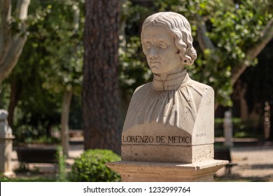 Statue Of Lorenzo De' Medici In A Park In Rome, Italy