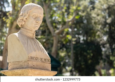 Statue Of Lorenzo De' Medici In A Park In Rome, Italy