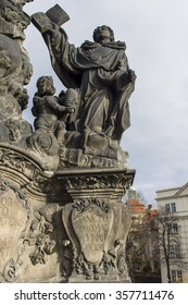 Statue Of The Madonna, St. Dominic And Thomas Aquinas On Charles Bridge In Prague