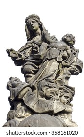 Statue Of The Madonna, St. Dominic And Thomas Aquinas On Charles Bridge In Prague