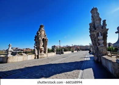 Statue Of Maria Torribia (left) And Statue Of Isidore The Laborer (right) On Bridge Of Toledo (Puente De Toledo), A Baroque Style Bridge Spans The Manzanares River, Madrid, Spain