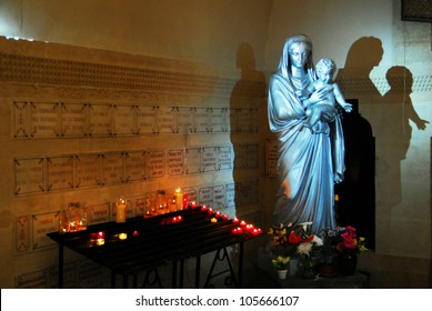 Statue of Mary carry baby Jesus at the famous church Notre Dame de la Garde in Marseille, South France.