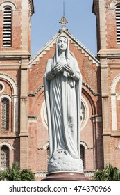 Statue Mary Front Of Notre Dame Cathedral Saigon