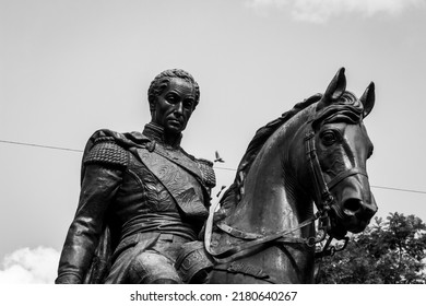 Simón Bolívar Statue In Medellin, Colombia (black And White)