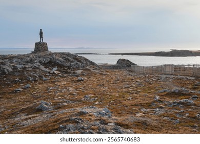 Statue and monument marking John Cabot's landfall in 1497 on the Bonavista Peninsula, Newfoundland.