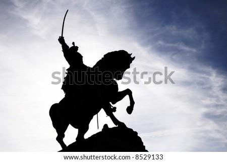 Statue Of Mounted Saber Rider On A Horse, Silhouette