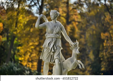 A statue of the mythological huntress Diana.