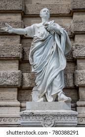 Statue of a nobel Roman lawyer Cicero, in front of the Palace of Justice, Rome, Italy, summer