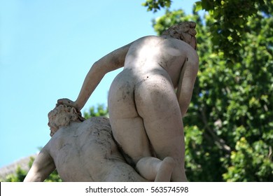 Statue On A Fountain In A Park, In Dubrovnik, Croatia. Focused On The Buttocks. 