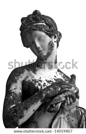 Statue on white background showing a greek mythical muse