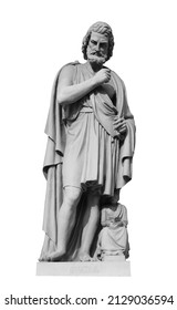 Statue of Onatas in Saint Petersburg. He was an ancient Greek sculptor of the time of the Persian Wars and a member of the flourishing school of Aegina on white background with clipping path