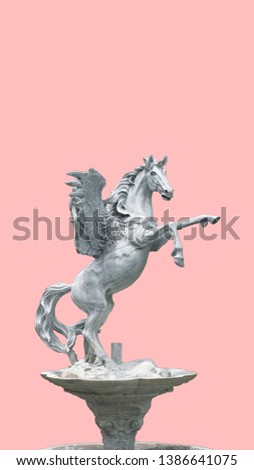 The statue of Pegasus Fountain die cutting in light pink color background