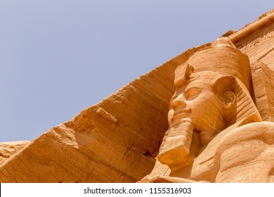 Statue of Pharaoh Ramesses II at the Great at the Great Temple of Abu Simbel on the border of Egypt and Sudan.