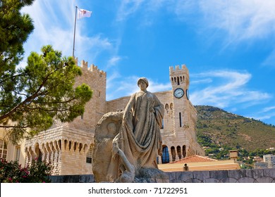 Statue of Prince Albert outside Princes Palace (Palais Princier). Monaco, France