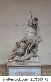 The statue "Rape of Polyxena" by the Italian scupltor Pio Fedi, sculpted in 19th century, housed in the Loggia dei Lanzi, in Signoria square, Florence city center, Italy