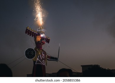 Statue Of Ravan At Night Before Burning In Dussehra