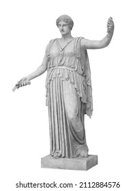 Statue of roman Ceres or greek Demeter isolated on white with clipping path. Goddess of agriculture, harvest, grain, and the love between mother and child. Ancient sculpture