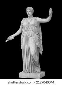 Statue of roman Ceres or greek Demeter isolated on black with clipping path. Goddess of agriculture, harvest, grain, and the love between mother and child. Ancient sculpture