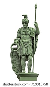 Statue of Roman god of war Mars (Ares) in armor of ancient Roman warrior. Isolated on white