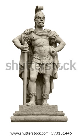 Statue of Roman god of war Mars, identical to Ares in Greek mythology. Isolated on white