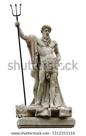 Statue of the Roman god of water of Neptune. In Greek mythology, Poseidon isolated over white. Lviv, Ukraine