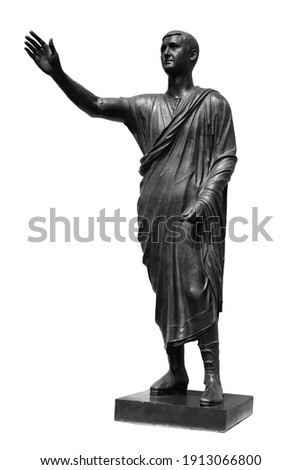 Statue of Roman statesman, lawyer, orator and philosopher. Isolated on white. Ancient antique roman sculpture