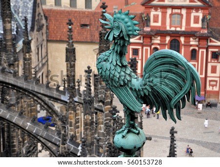 Statue of a rooster on the roof of the Cathedral of St. Vita, Prague, Czech Republic
