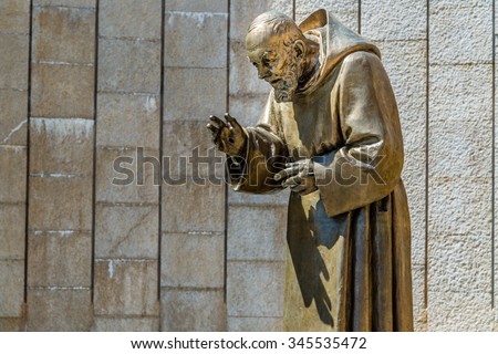 Statue of Saint Father Pious in the Shrine in San Giovanni Rotondo, in Apulia in Italy