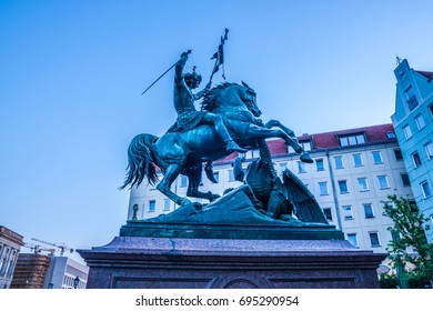  Statue Of The Saint George And The Dragon In Berlin, Germany. 