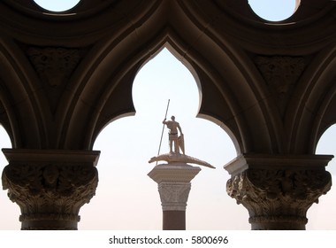 Statue Of Saint George The Dragonslayer Framed In Arch