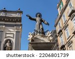 Statue of San Gaetano in Via dei Tribunali, Tribunali Street in Naples, Campania, Italy. San Gaetano square