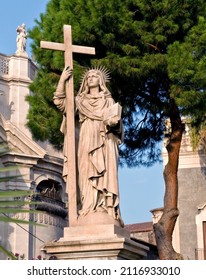 Statue Of Santa Agatha Holding A Cross From Catania, Sicily Island, Italy