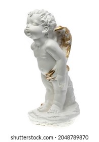 Statue Sculpture Baby Angel On White Background