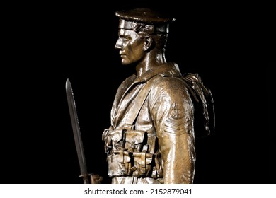 A statue of a solider stands on the ANZAC Cenotaph at Martin Place during the ANZAC Day Dawn Service on April 25, 2022 in Sydney, Australia