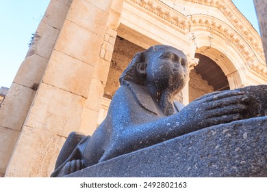 Statue of sphinx at the Peristyle square of the ancient Diocletian's Palace in the old town area of Split, Croatia