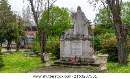 Statue of Tessedik (`Tessedik szobor`). Samuel Tessedik (1742-1820) lived in Szarvas from 1767 until his death. Szarvas, Bekes county (Bekes megye), Hungary, May 2021. bekesstock, csabaprog Stock fotó © 