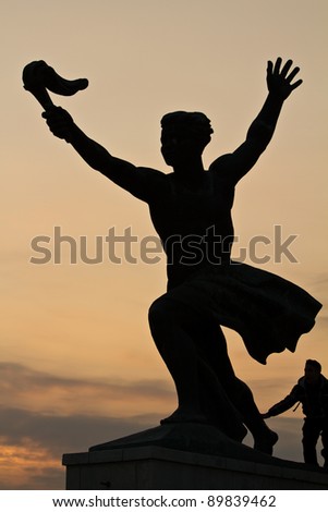 Statue of torch-bearer on Gellert Hill, Budapest (capital of Hungary)