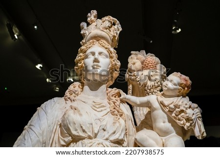 Statue of Tyche, Goddess of Fortune in Greek mythology. Sculpture of the Roman Period. 