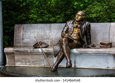 Statue Of US Founding Father George Mason In The George Mason Memorial Garden In Washington DC, USA On 13 May 2019