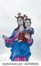 Statue of Virgin Mary Help of Christians at the viewpoint of Huascaran, Anta, Ancash, Peru - 27 November 2021